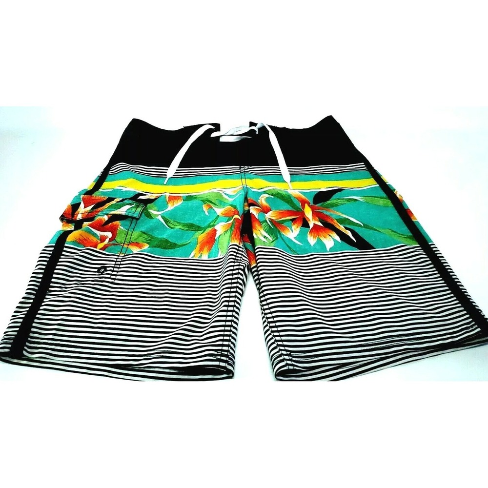 Mens Size 30 Mossimo Supply Co Surfing Board Shorts Black Floral Pattern
